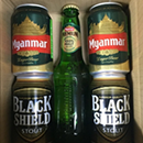 ミャンマービール(缶)2本+ブラックシールドスタウト(缶)2本+プレミアムビール(瓶)1本セット